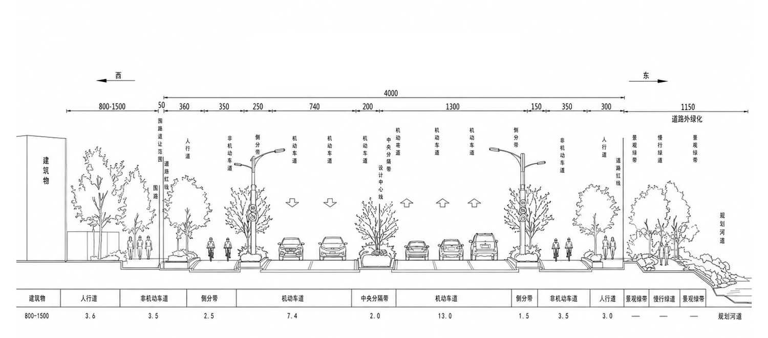 道路断面工程线稿